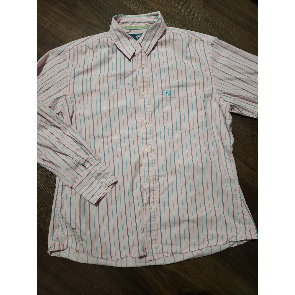 DUCK HEAD Men's L Large Pink blue Striped Long Sleeve Button Down Shirt
